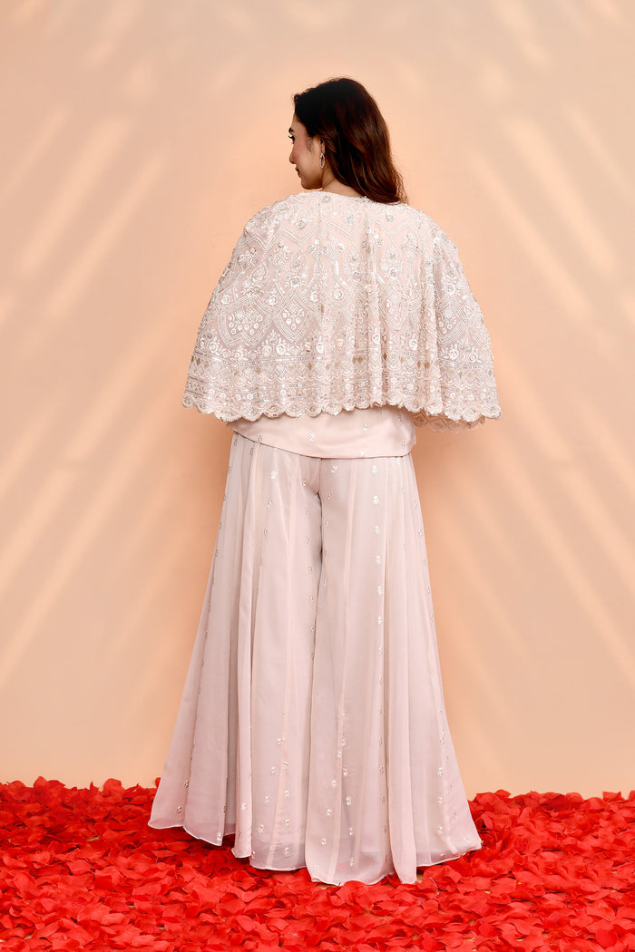 Pale Pink Georgette Floral Indo-Western Set