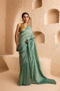 Pale Teal Chanderi Saree With Zari Stripes