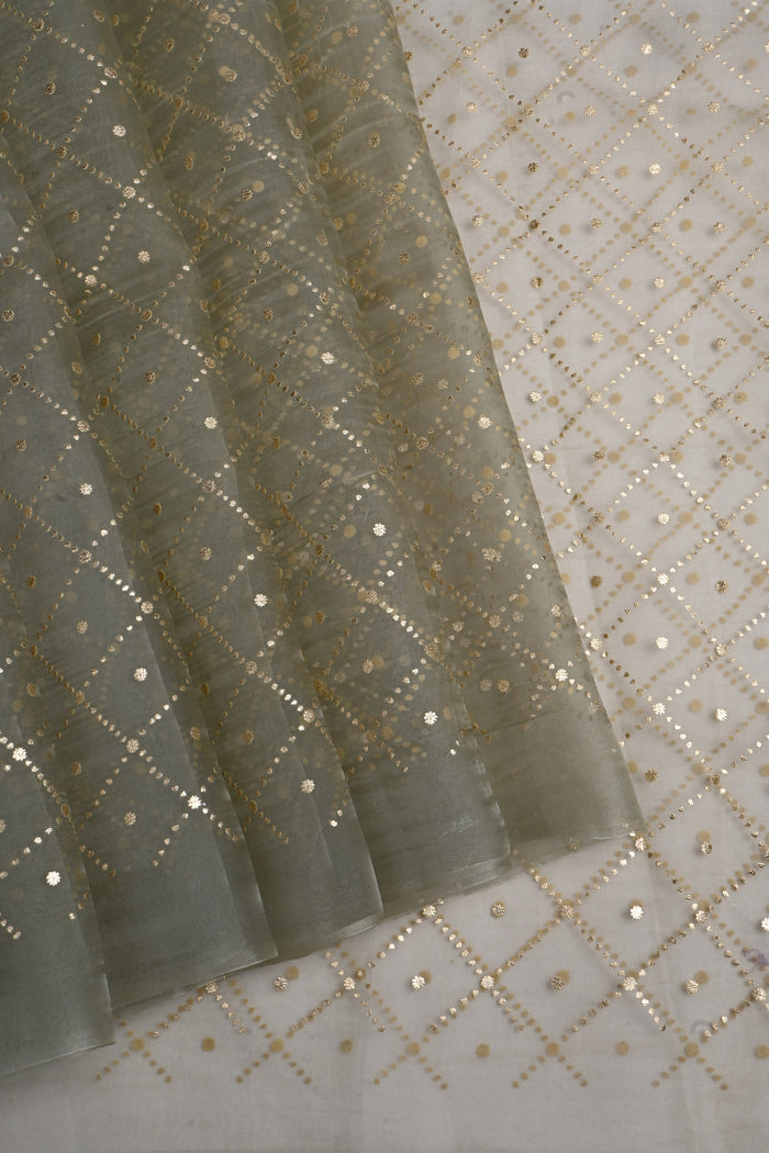 Pale White Foil Printed Organza Saree