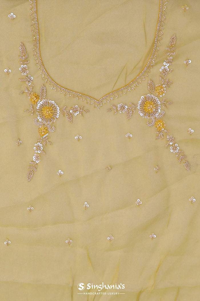 <img> Pale Yellow Organza Embroidery Saree With Scallop Border