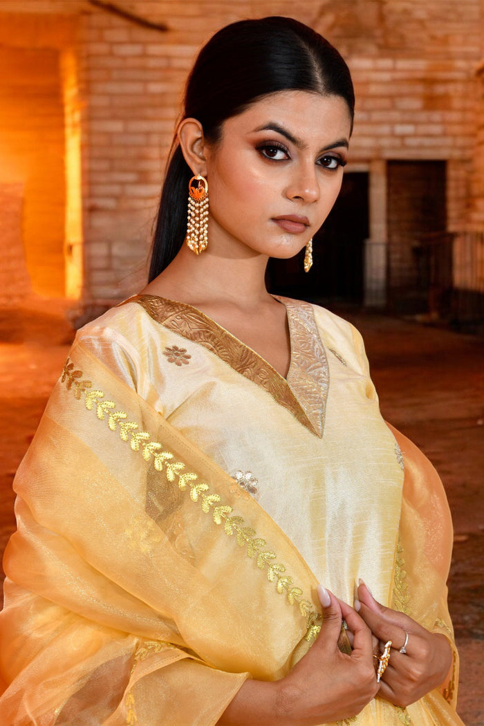 Pale Yellow Raw Silk Kurta Set