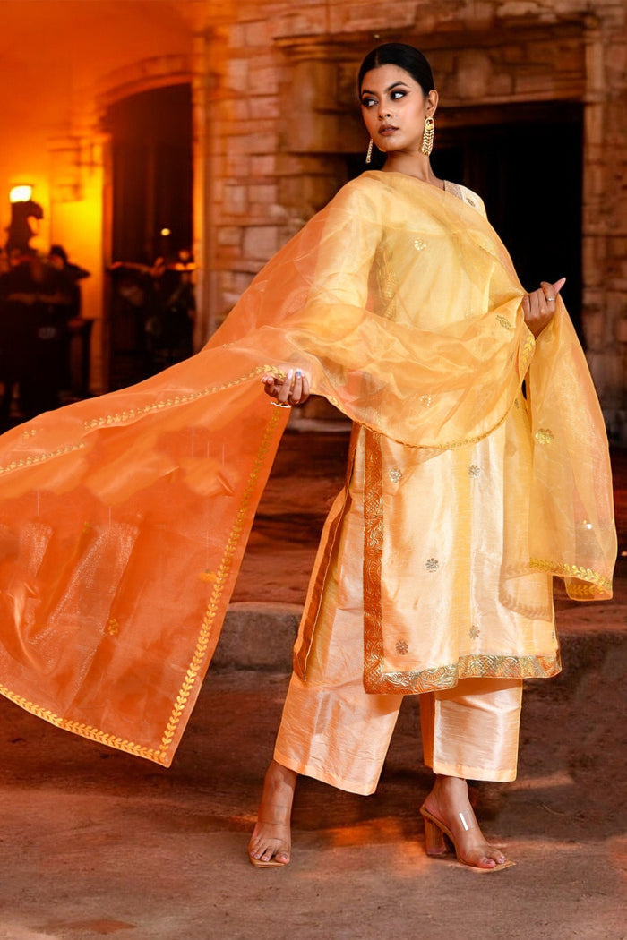 Pale Yellow Raw Silk Kurta Set