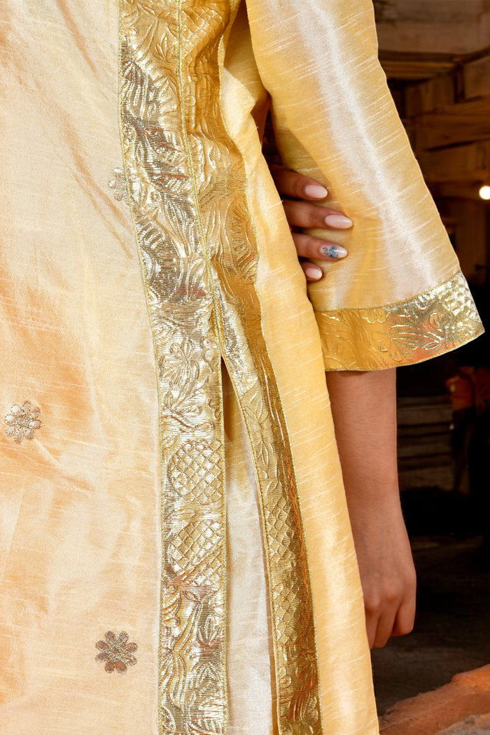 Pale Yellow Raw Silk Kurta Set
