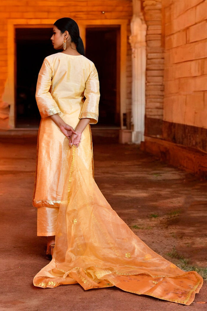 Pale Yellow Raw Silk Kurta Set