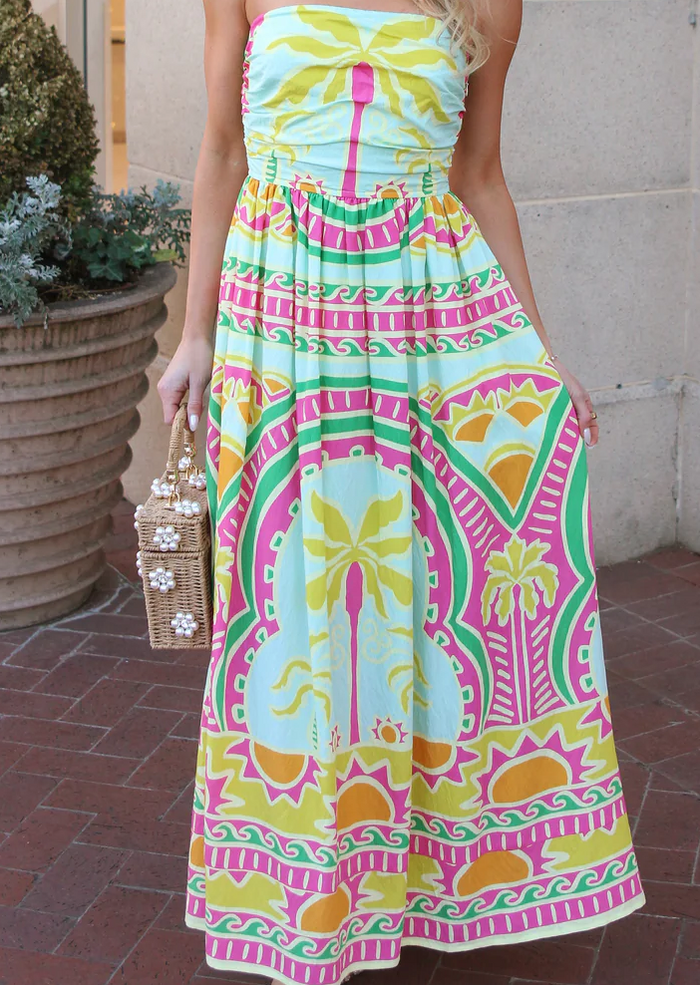 Palm Beach Lime Bustier Strapless Maxi Dress
