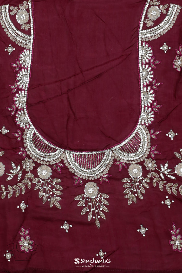 <img> Pansy Purple Organza Saree With Hand Embroidery