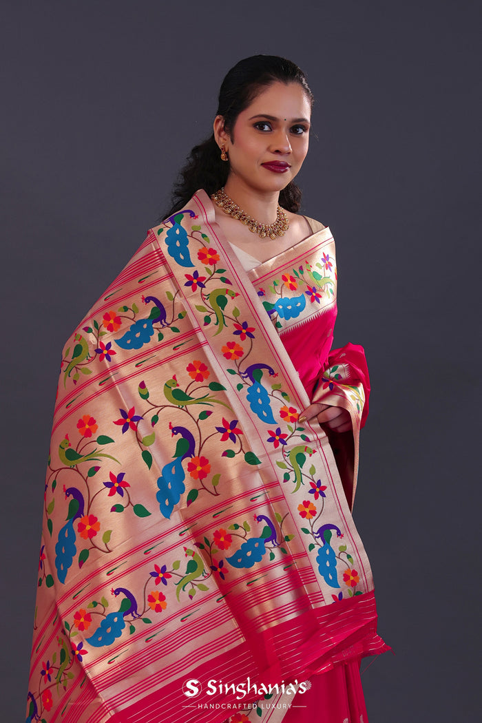 Paprika Red Paithani Saree With Floral Butti'S