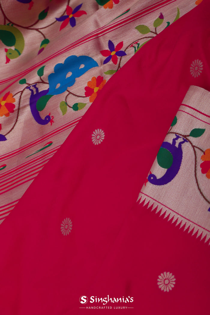 Paprika Red Paithani Saree With Floral Butti'S