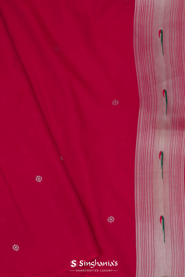 Paprika Red Paithani Saree With Floral Butti'S