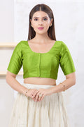 Parrot Green Solid Dupion Silk Blouse