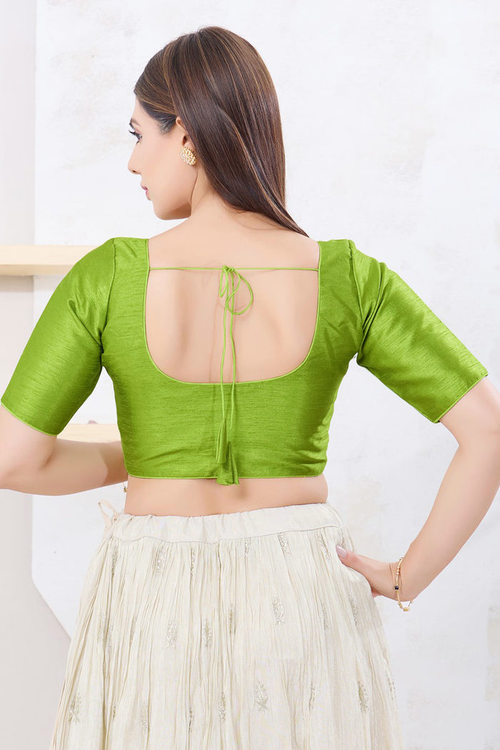 Parrot Green Solid Dupion Silk Blouse