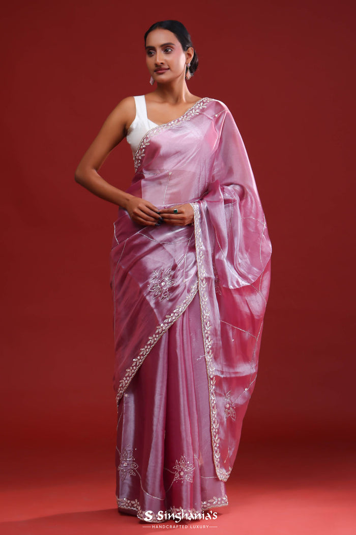 <img> Passion Pink Silk Crafted Saree
