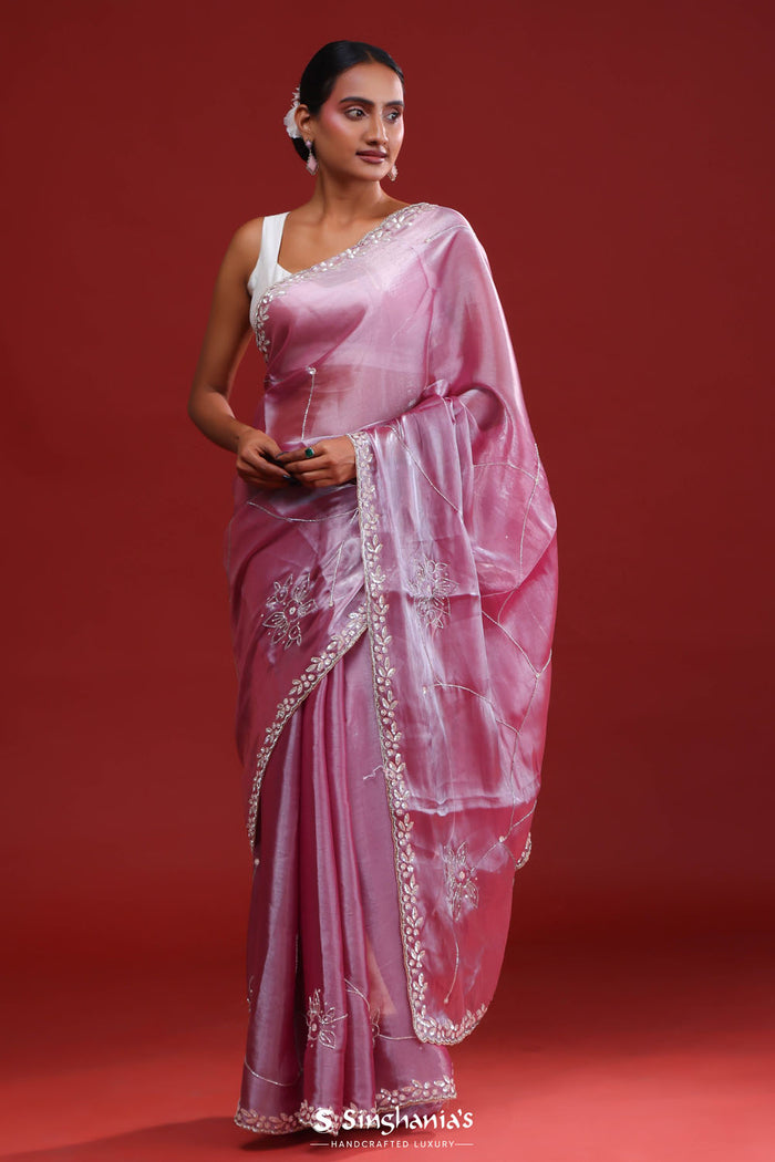 <img> Passion Pink Silk Crafted Saree