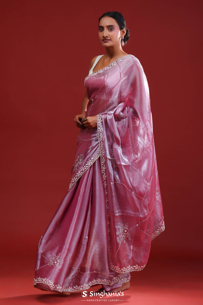 <img> Passion Pink Silk Crafted Saree