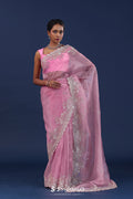 Pastel Baby Pink Organza Saree With Cutdana Work
