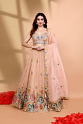 Pastel Beige Chinon Georgette Floral Lehenga Set