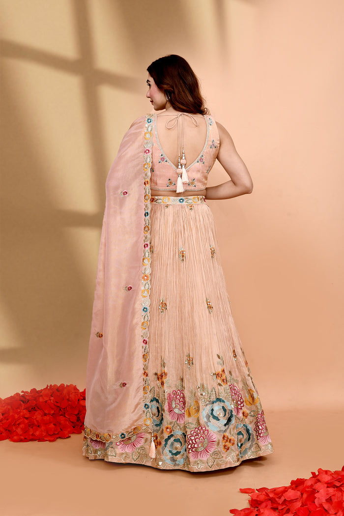 Pastel Beige Chinon Georgette Floral Lehenga Set