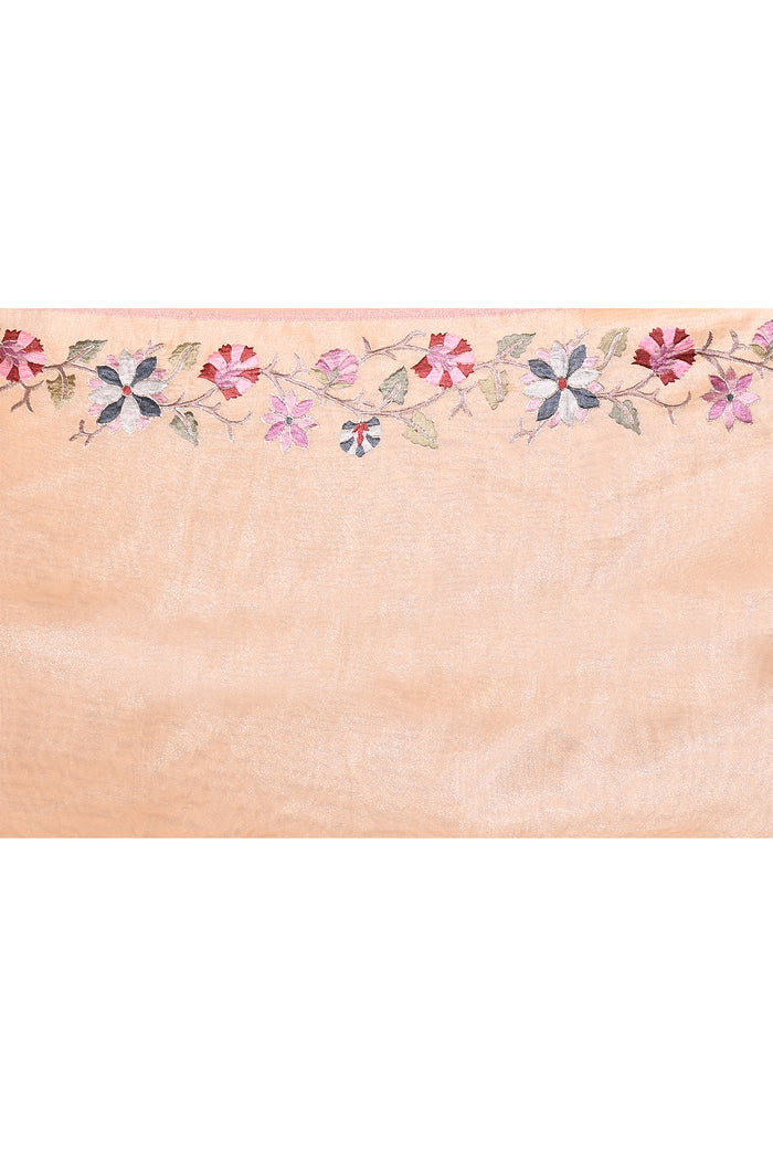 Pastel Beige Floral Tissue Silk Saree