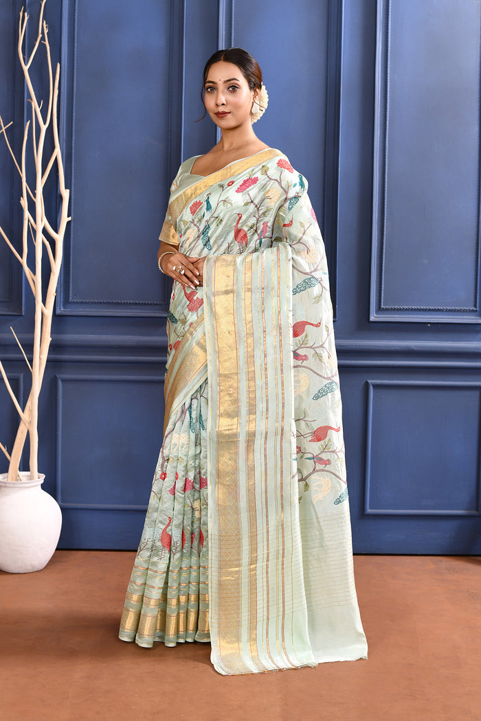 Pastel Blue Embroidered Silk Saree
