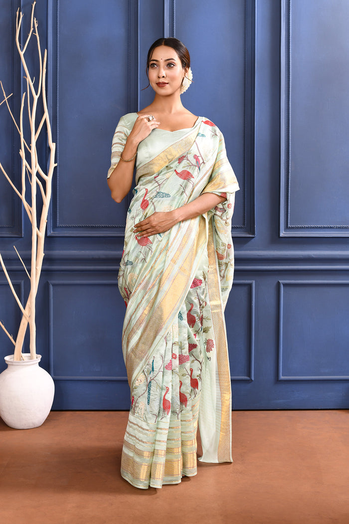 Pastel Blue Embroidered Silk Saree