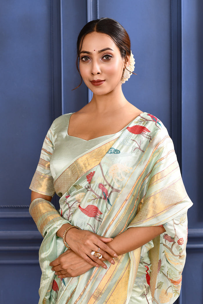Pastel Blue Embroidered Silk Saree