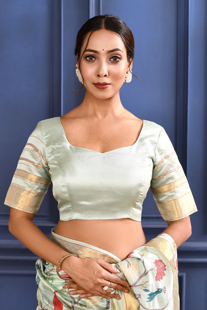 Pastel Blue Embroidered Silk Saree