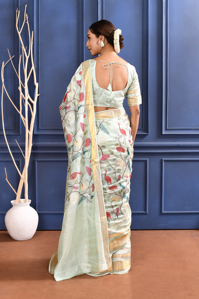 Pastel Blue Embroidered Silk Saree