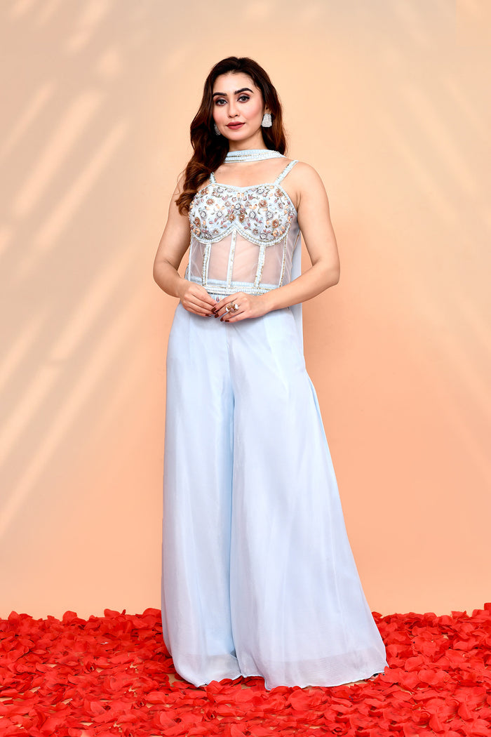 Pastel Blue Georgette Indo-Western Set