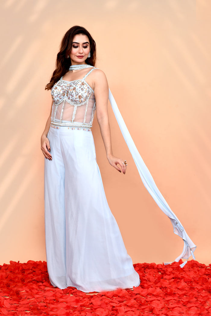 Pastel Blue Georgette Indo-Western Set