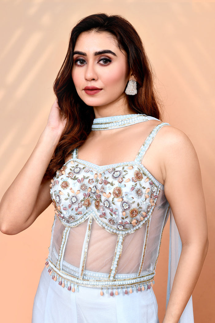 Pastel Blue Georgette Indo-Western Set