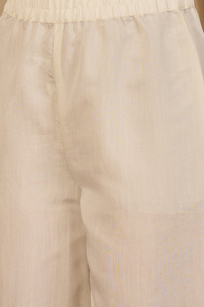 Pastel Cream Floral Embroidered Polyester Co-Ord Set