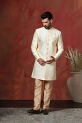 Pastel Cream Printed Cotton Blend Sherwani Set