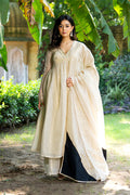 <img> Pastel Cream Tissue Solid Anarkali Set