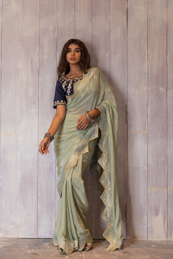 Pastel Green Gota Patti Chinon Saree