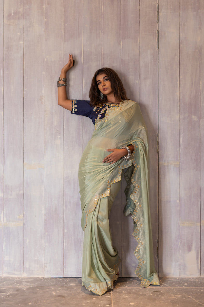Pastel Green Gota Patti Chinon Saree
