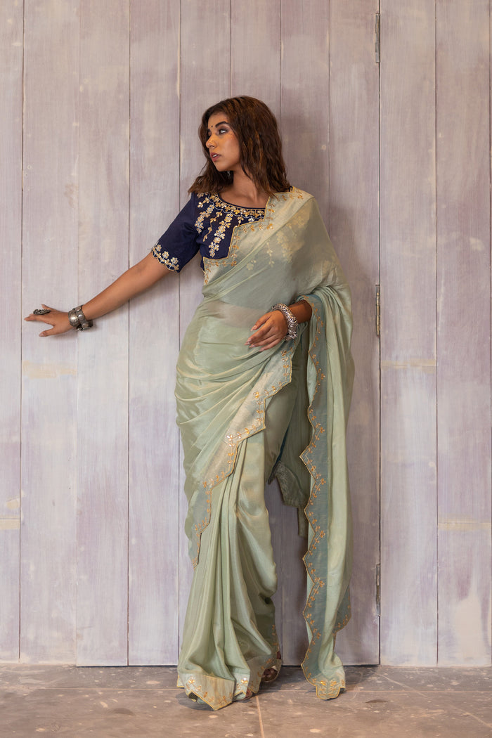 Pastel Green Gota Patti Chinon Saree
