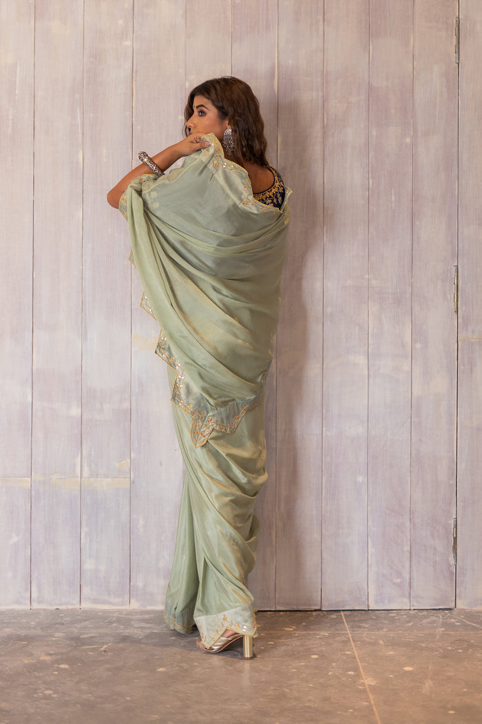Pastel Green Gota Patti Chinon Saree