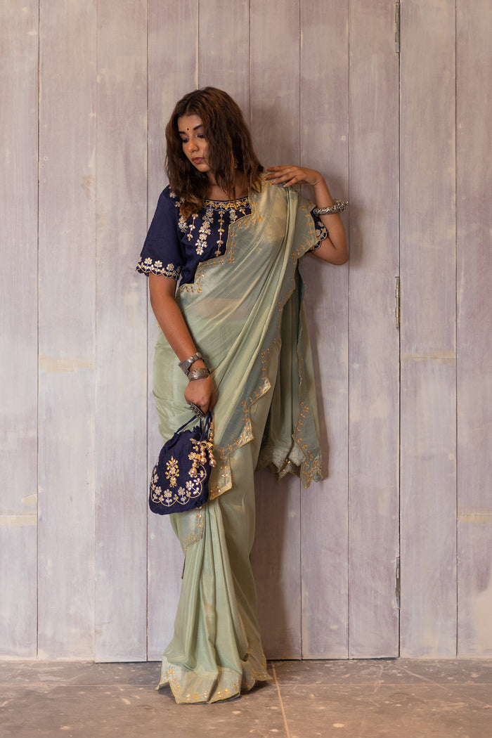 Pastel Green Gota Patti Chinon Saree