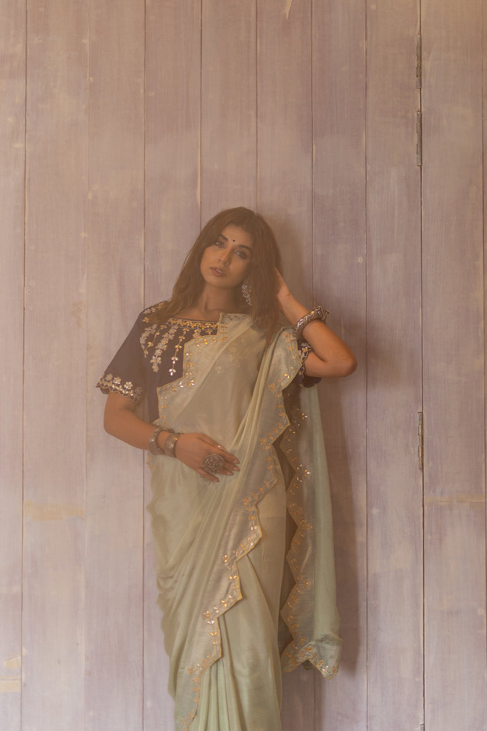 Pastel Green Gota Patti Chinon Saree