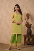 <img> Pastel Green Organza Subtle Embroidered Kurti Set
