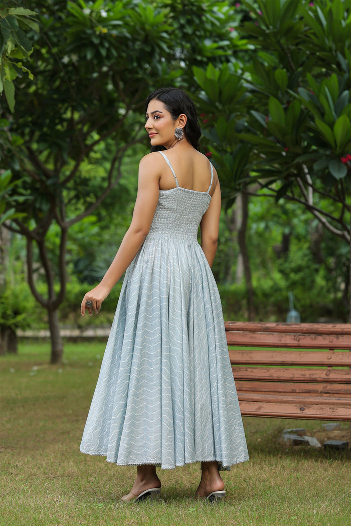 Pastel Grey Cotton Printed Gown Set