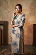 Pastel Grey Dupion Silk Printed Floral Kurti