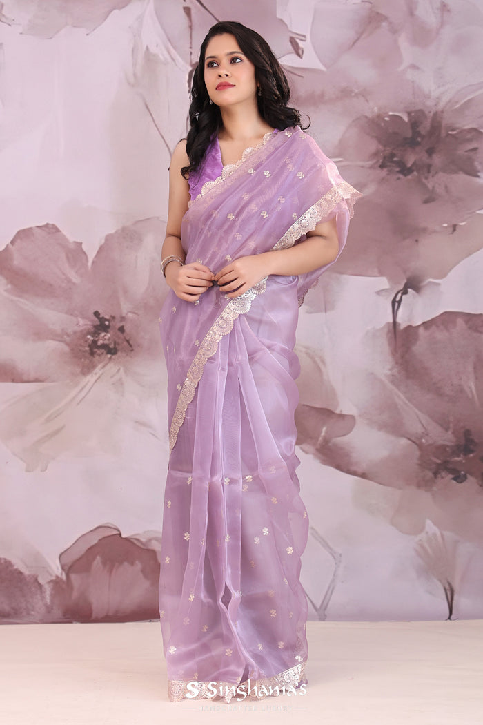 <img>  Organza Saree With Scallop Border