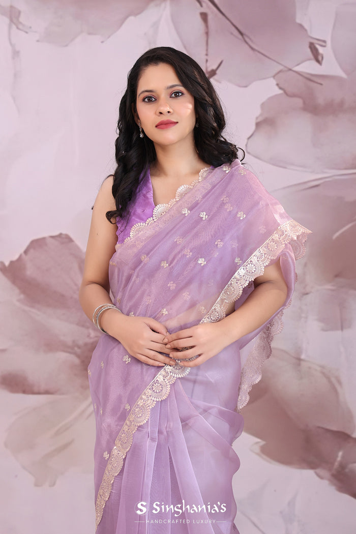 <img>  Organza Saree With Scallop Border