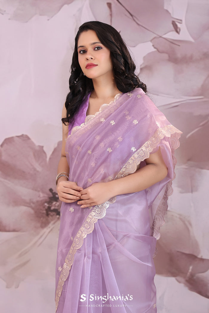 <img>  Organza Saree With Scallop Border