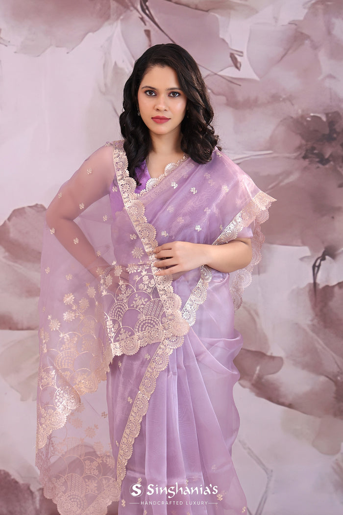 <img>  Organza Saree With Scallop Border