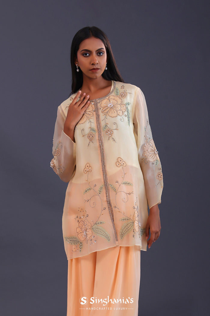 Pastel Peach Organza Cutdana Work Indo-Western Set