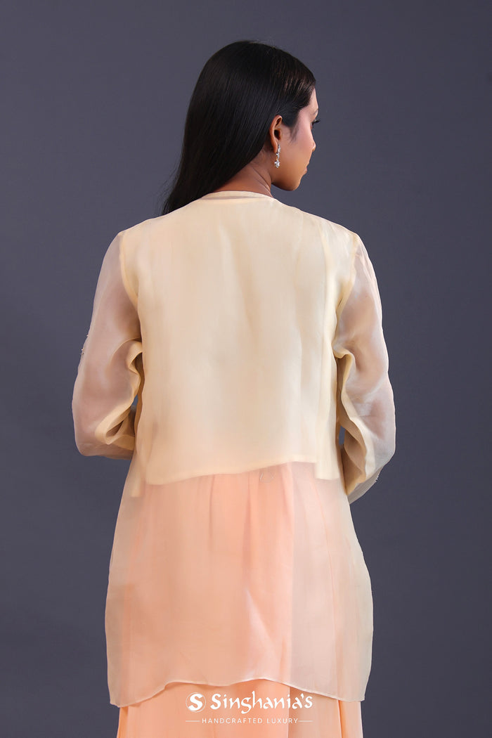 Pastel Peach Organza Cutdana Work Indo-Western Set