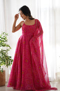 Pastel Pink Chiffon Bandhani Printed Traditional Gown