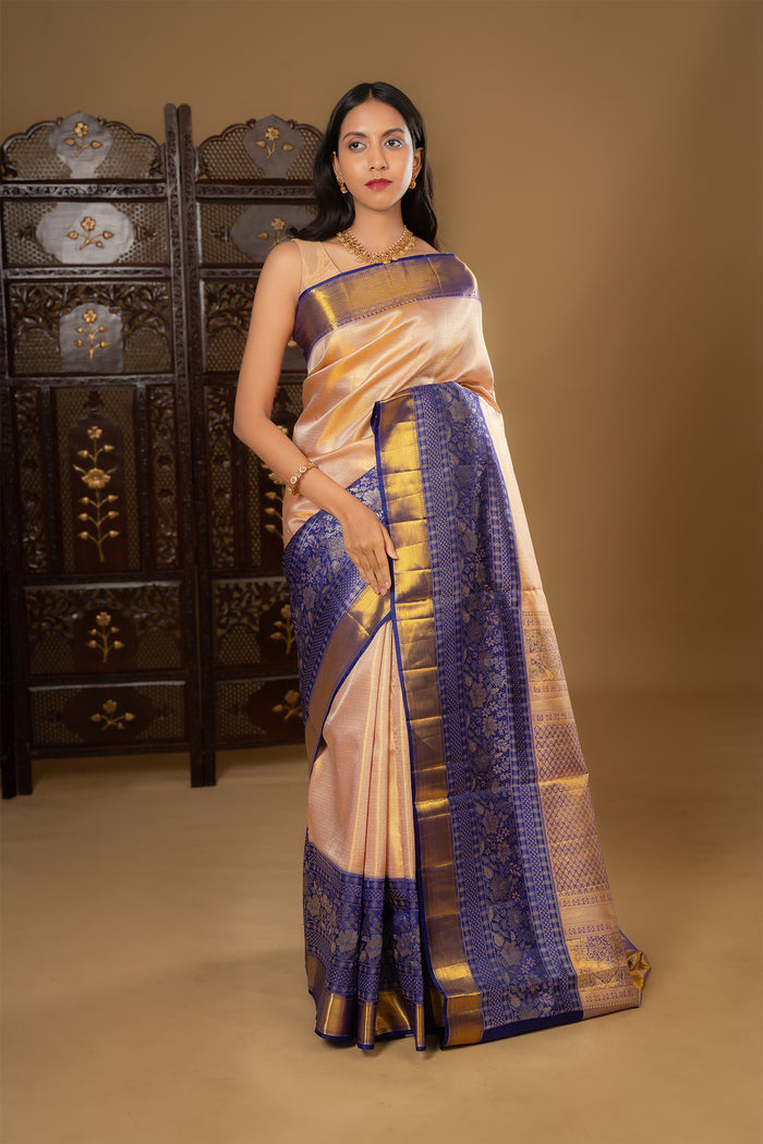 Pastel Pink Floral Kanjivaram Silk Saree